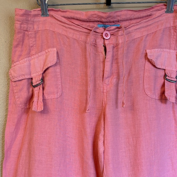 Johnny Was Size MEDIUM Coral Pink Linen Wide Leg Button-Front Pants - Picture 6 of 16